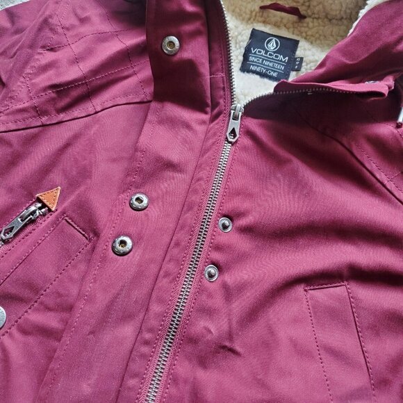 Volcom Winter Women's XS Sherpa Lined Coat Jacket Water Resistant Cranberry Red - Picture 7 of 8